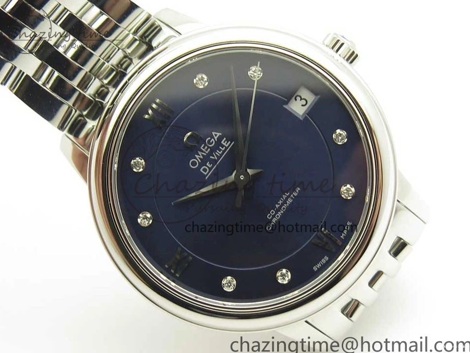 0105 TopPick De Ville Prestige Ladies 32.7mm SS MKF 1:1 Best Edition Blue Dial Diamonds Markers on SS Bracelet MIYOTA 7972